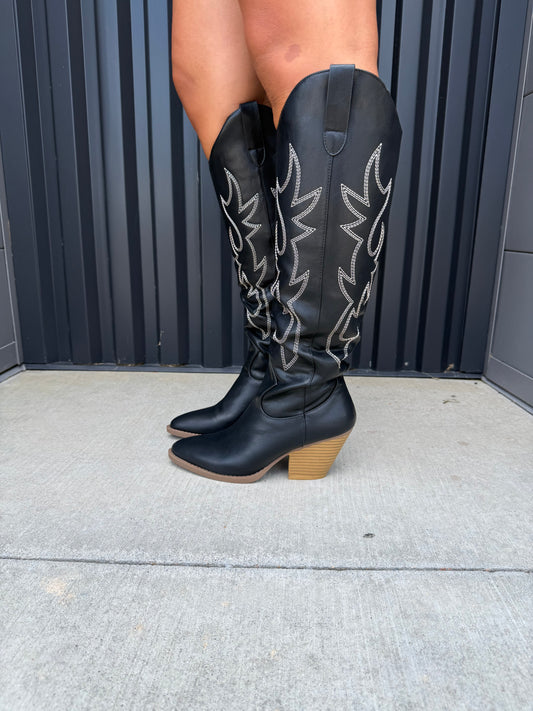 Black Knee High Western Boots