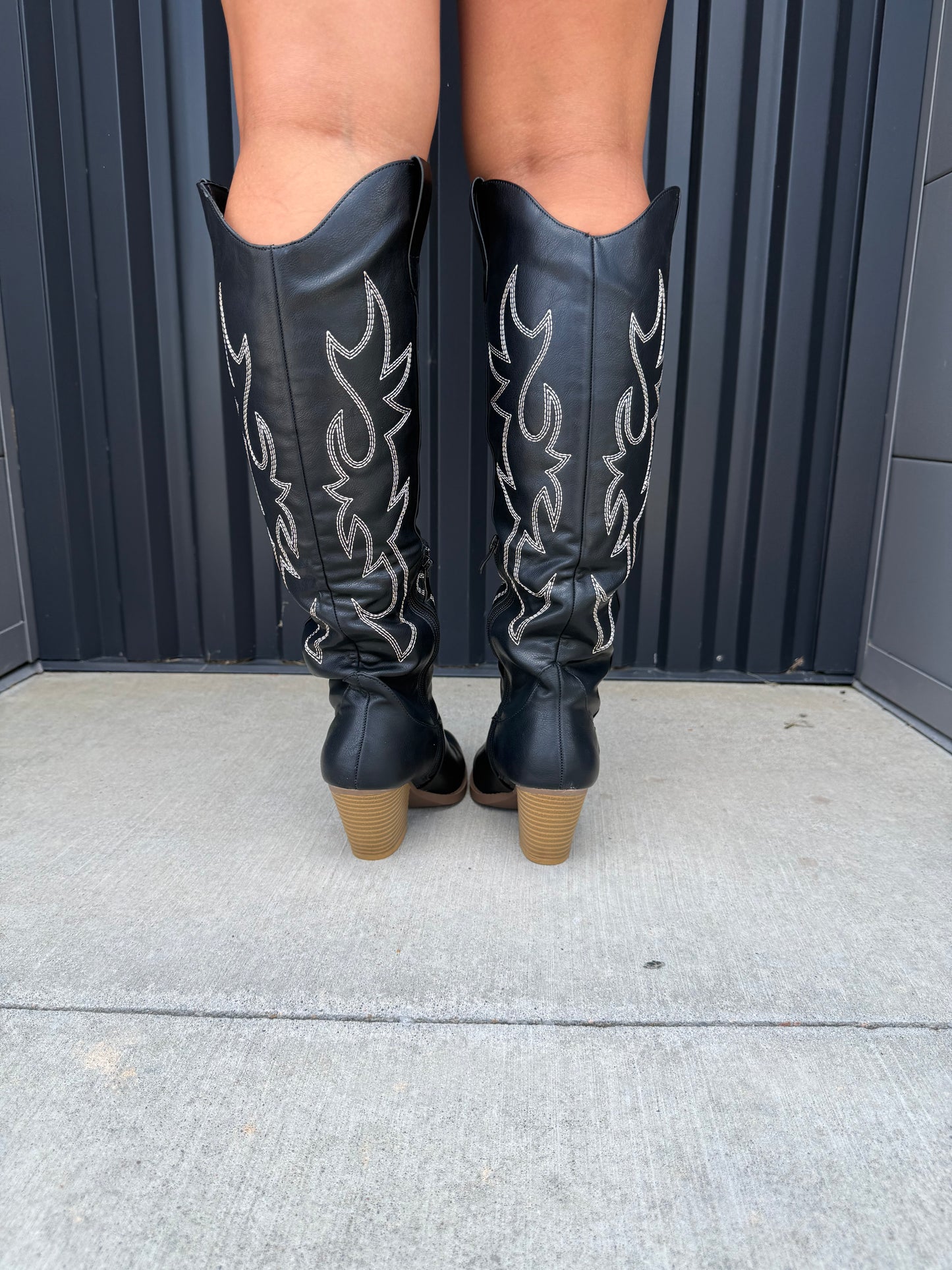 Black Knee High Western Boots