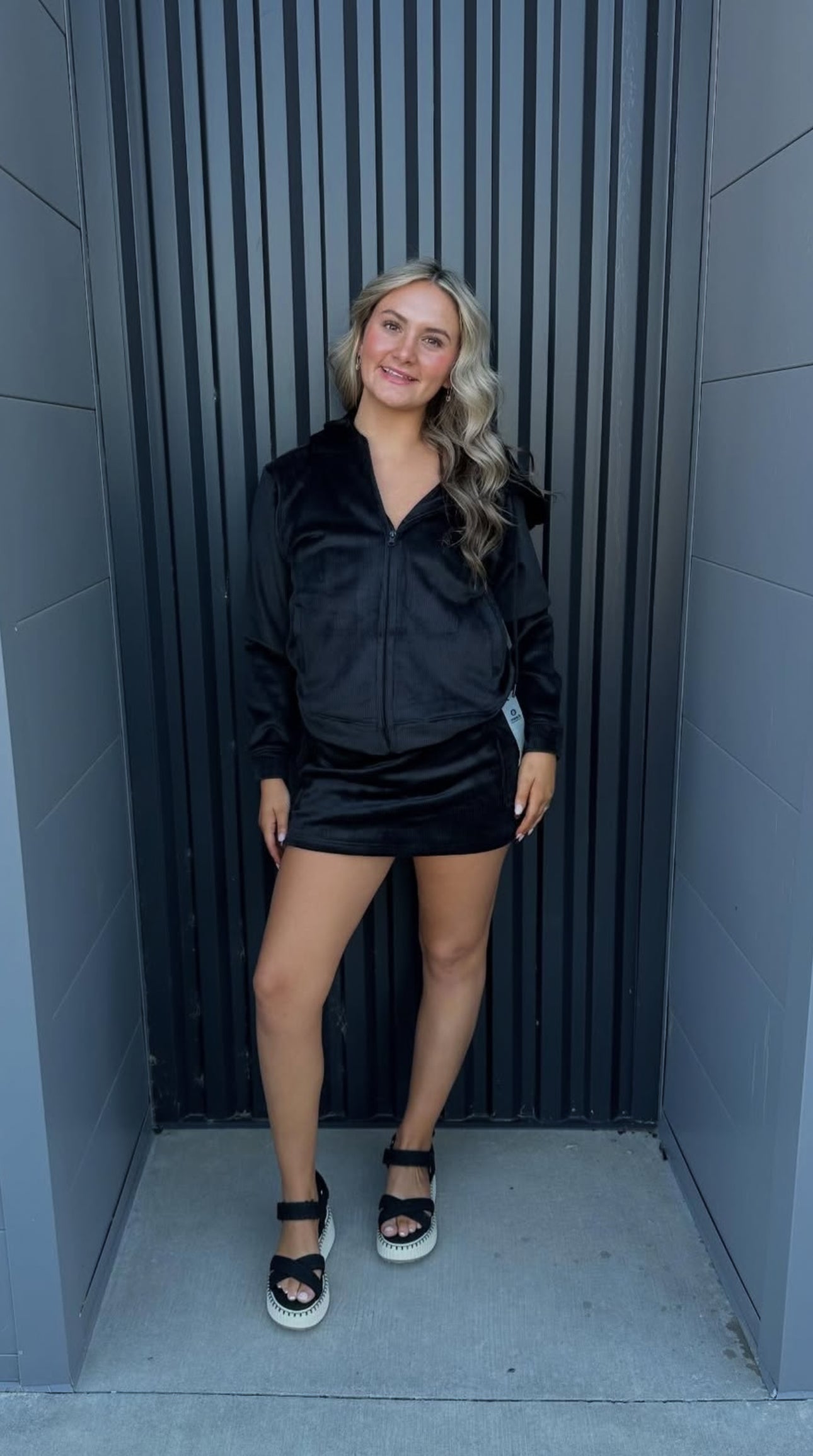 Soft Corduroy Zip Up Skort Set