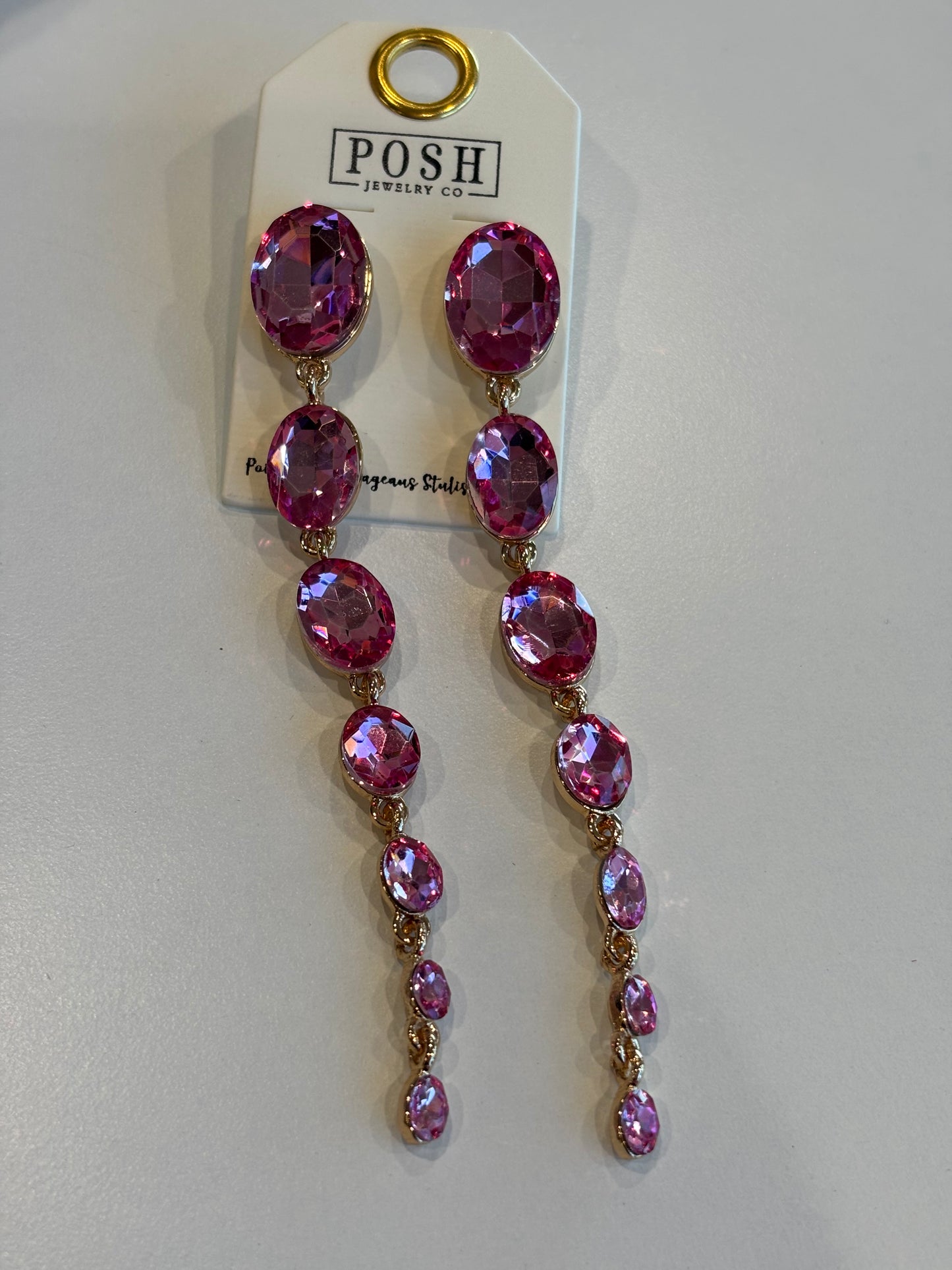 Pink Oval Gem Dangle Earrings