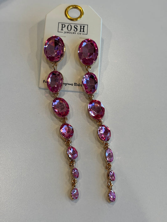 Pink Oval Gem Dangle Earrings