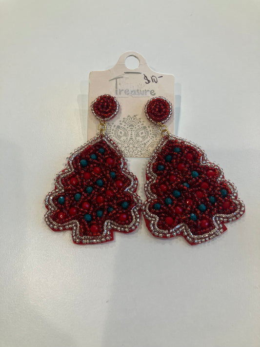 Red Christmas Tree Earrings
