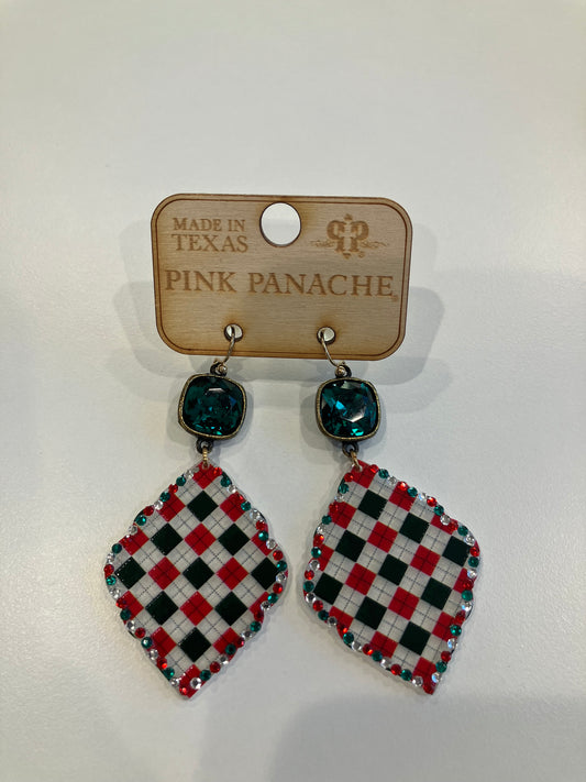 Gemmed Checkered Christmas Earrings
