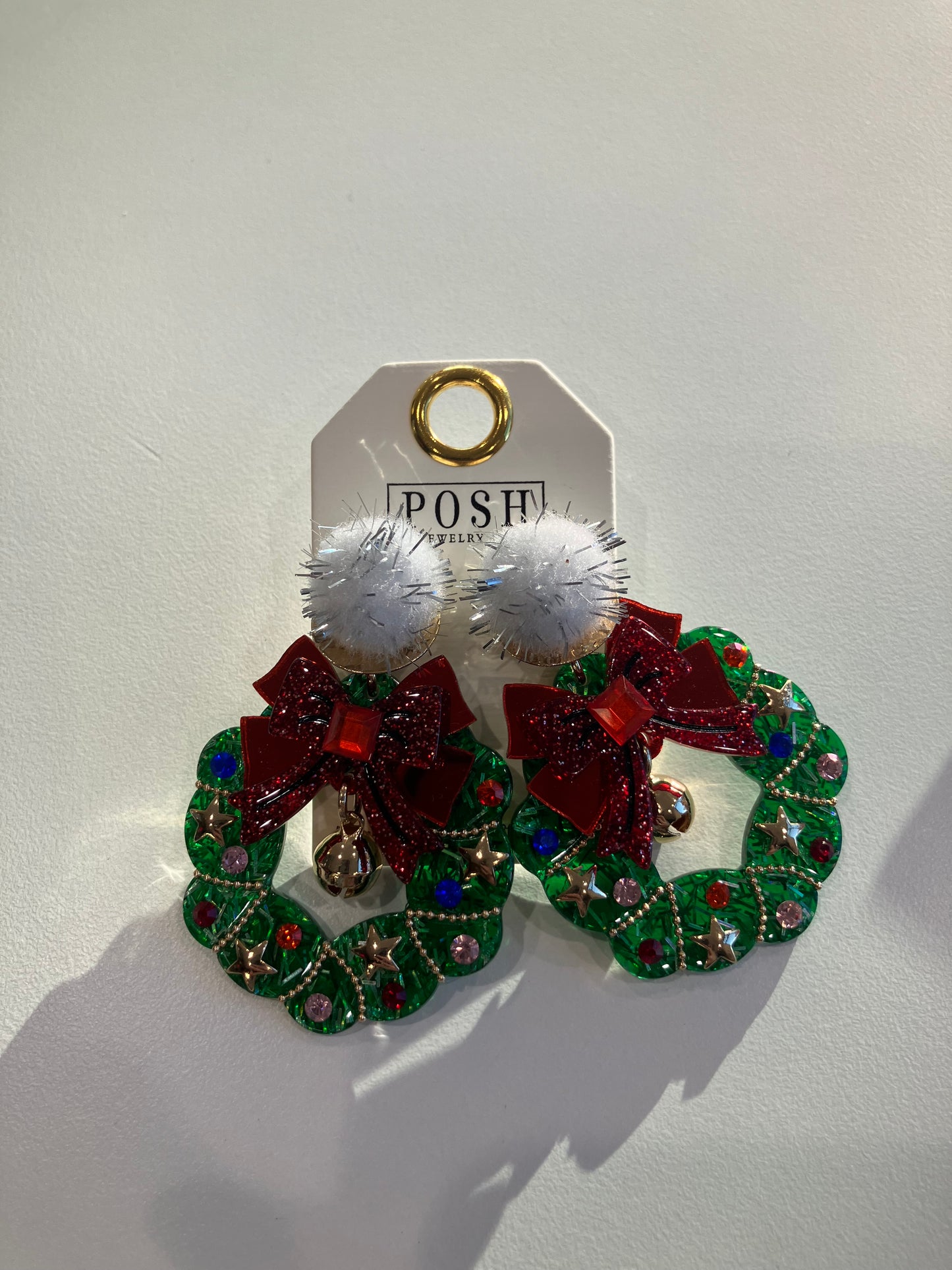 Christmas Wreath Earrings with Red Bow