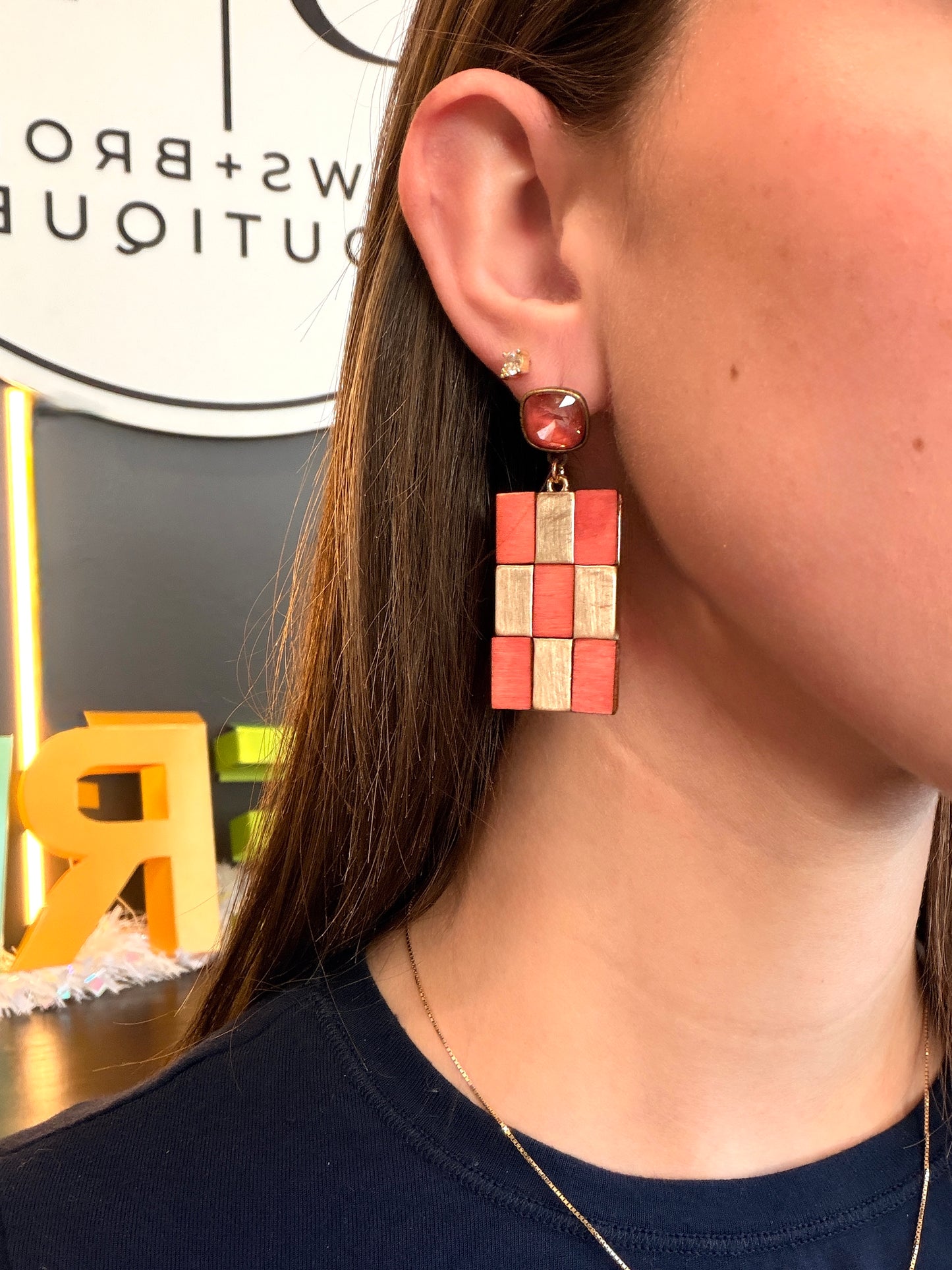 Pink and Gold Square Earrings