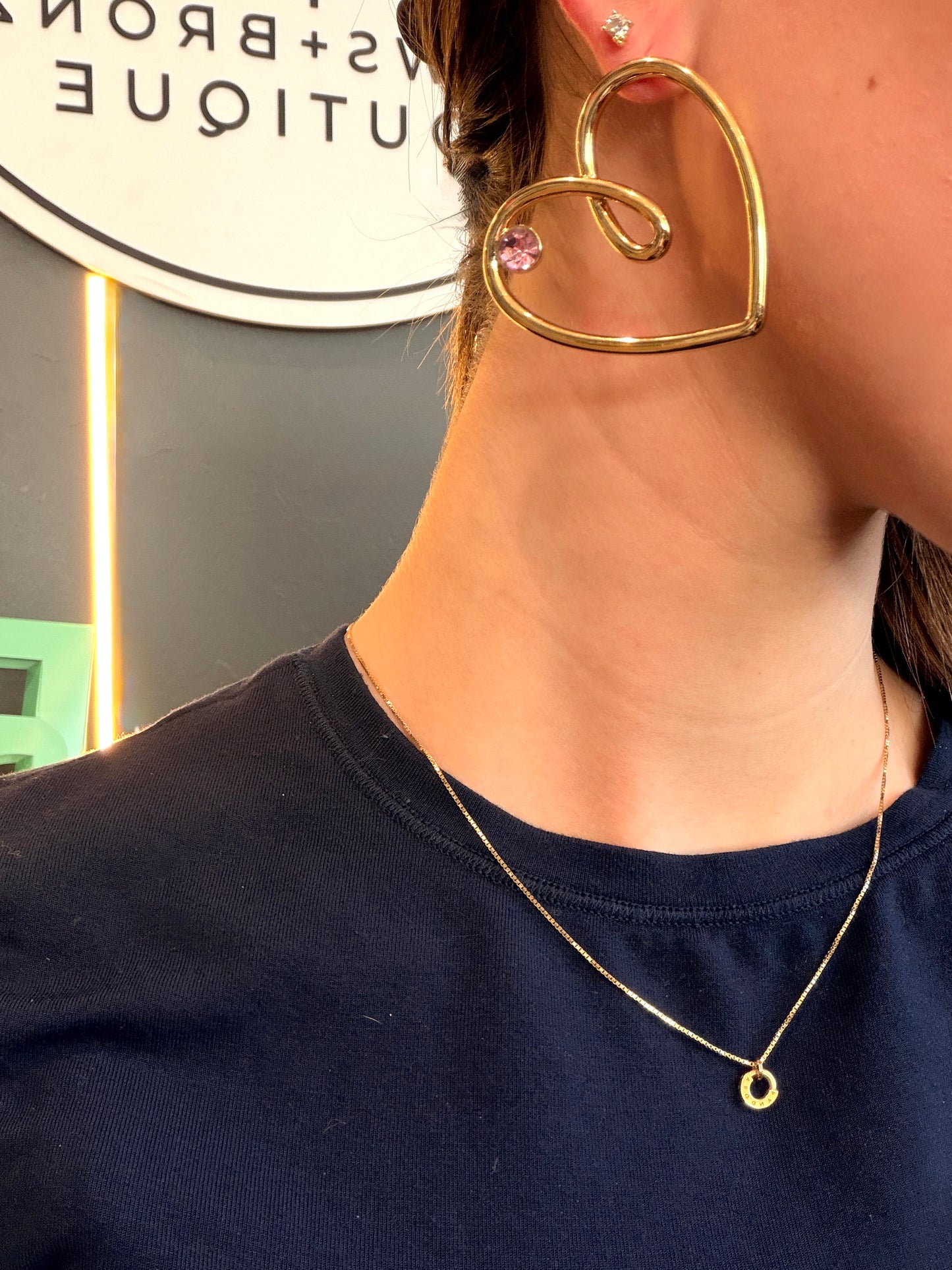 Gold and Pink gem Heart Earrings
