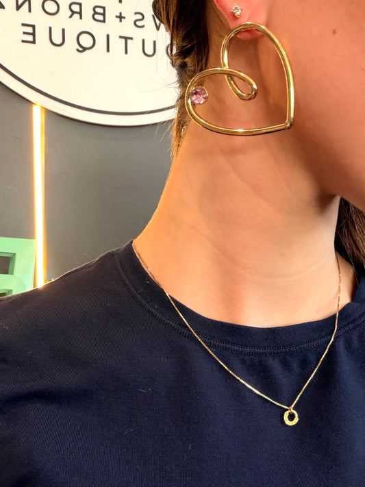 Gold and Pink gem Heart Earrings
