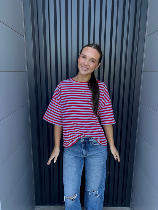 Oversized Stripe Tee Red
