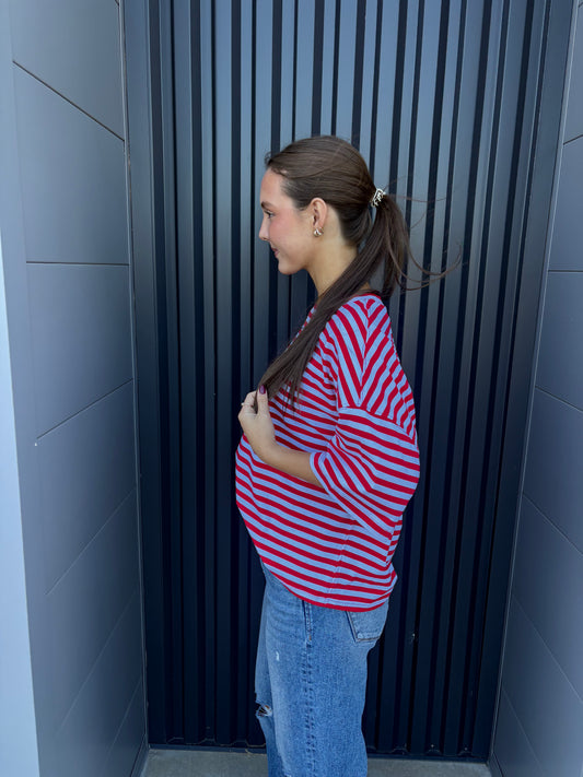 Oversized Stripe Tee Red