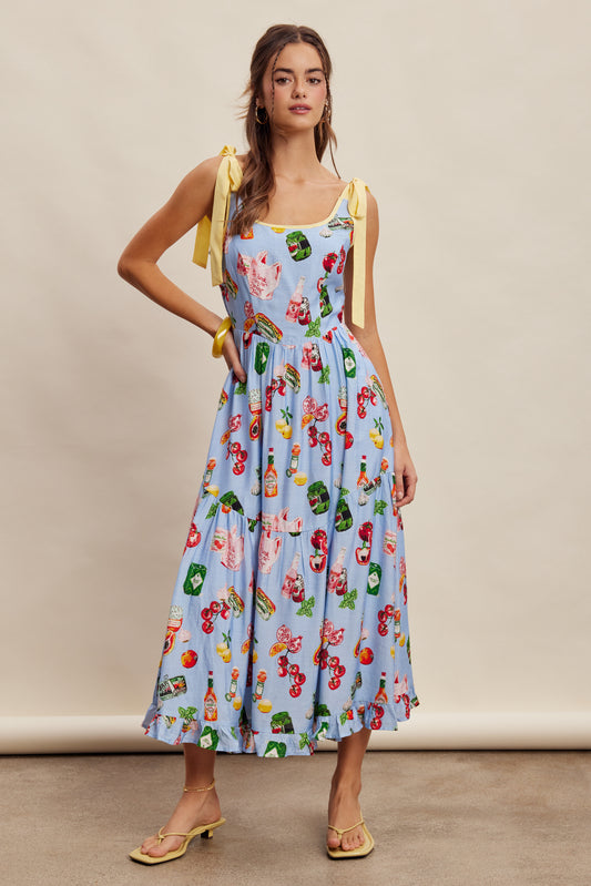 Powder Blue Print Tie Maxi