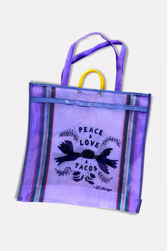 Peace love and tacos tote bag