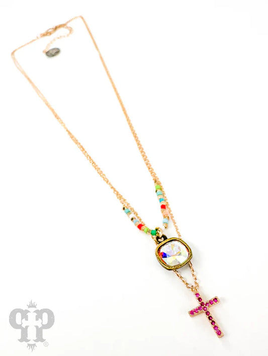Rhinestone cross and Austrian crystal necklace