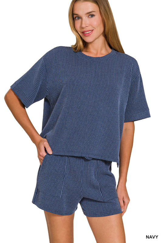 Short Sleeve Ribbed Set (multiple colors)