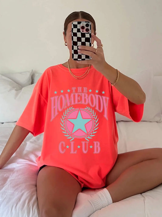 Homebody Club T-Shirt (Neon Coral & Yellow)