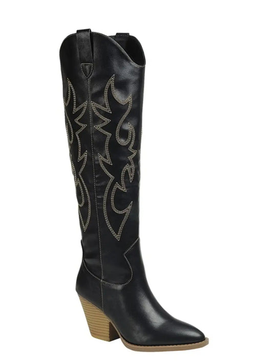 Black Knee High Western Boots