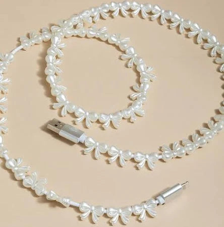 White Bow Beaded Charging Cable