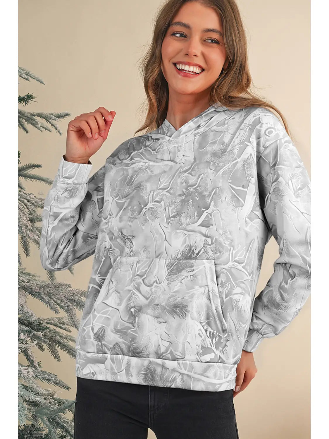 Abstract Camo Print Pocket Oversized Hooded Sweatshirt