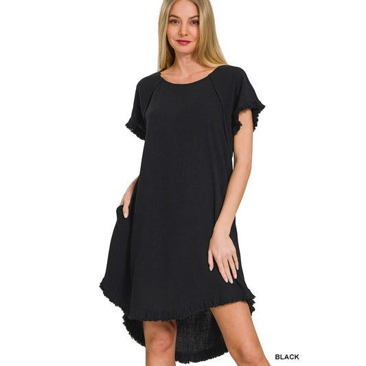 Black Short Sleeve Linen Dress