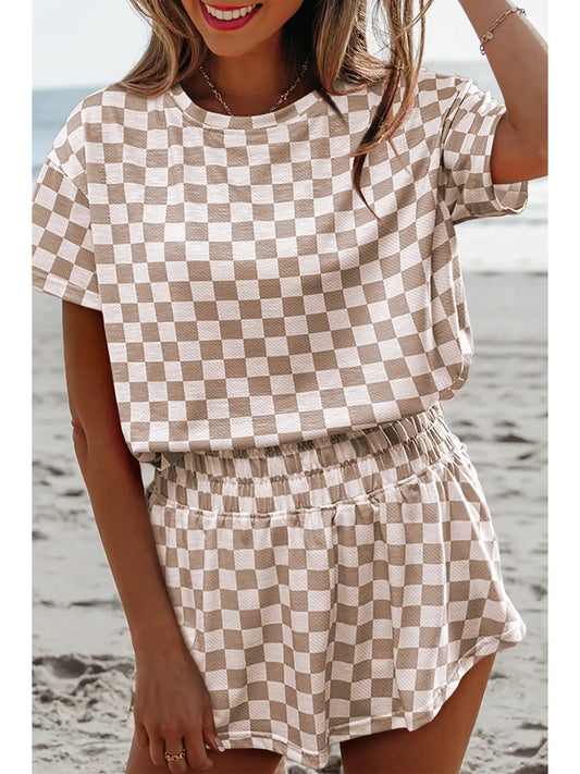 Checkered Two Piece High waist Skort Set