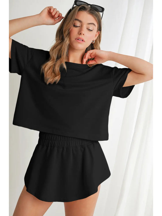 Cropped Tee and Ruffled High Waist Skort Set