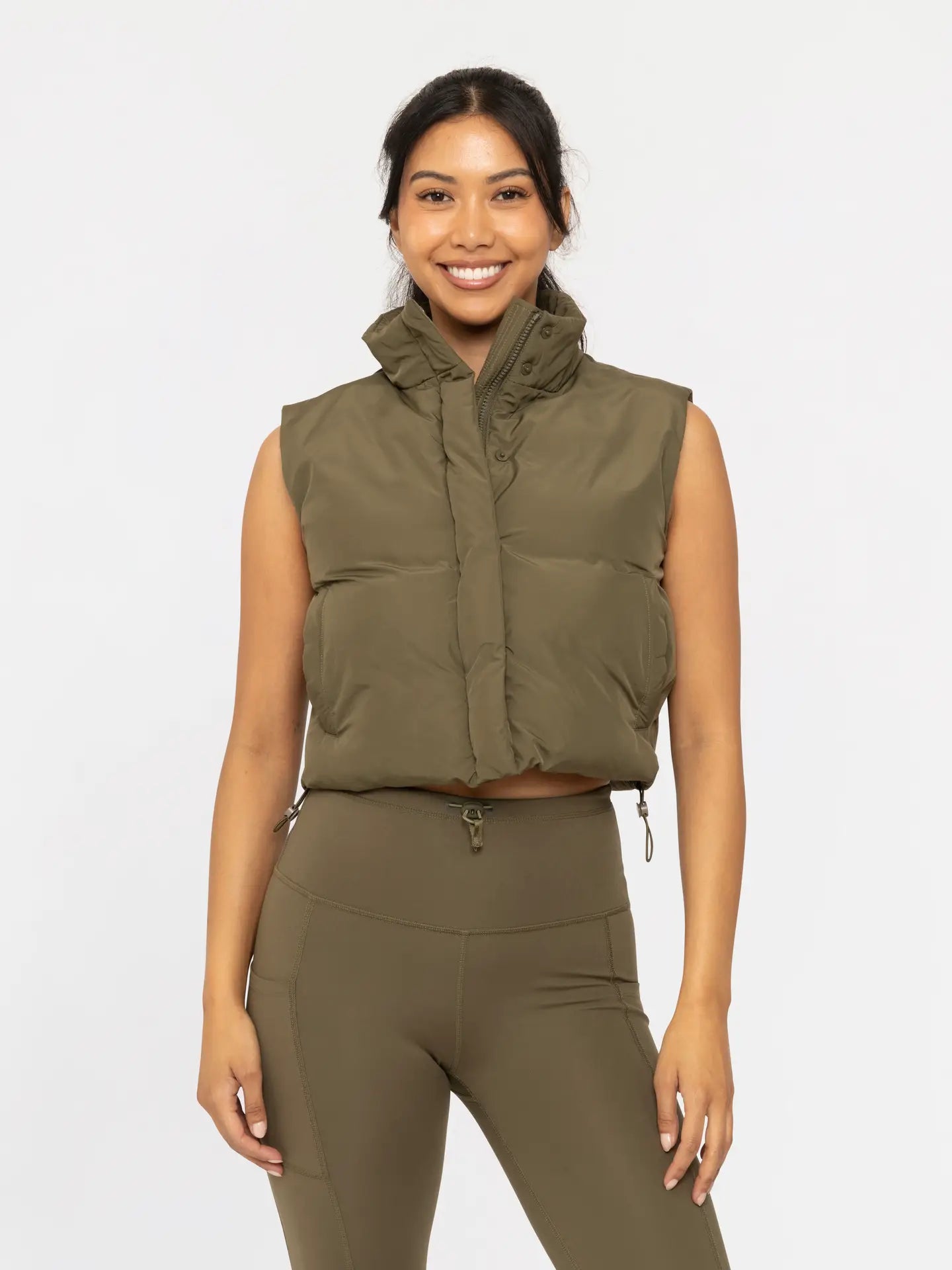 Cropped High Neck Puffer Vest