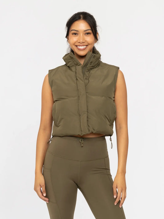 Cropped High Neck Puffer Vest