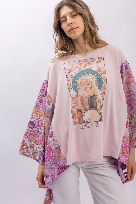 Dolly Print washed Poncho Top