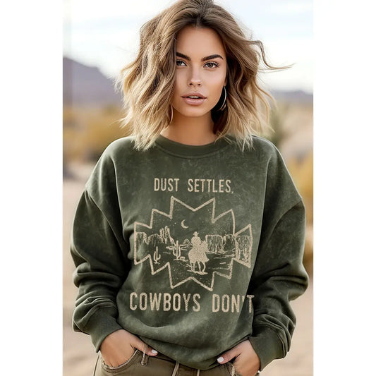 Dust Settles Cowboys Don't Olive Sweater