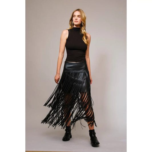 Leather Fringe Maxi Skirt
