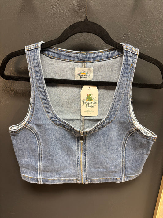 Denim Zipper Vest