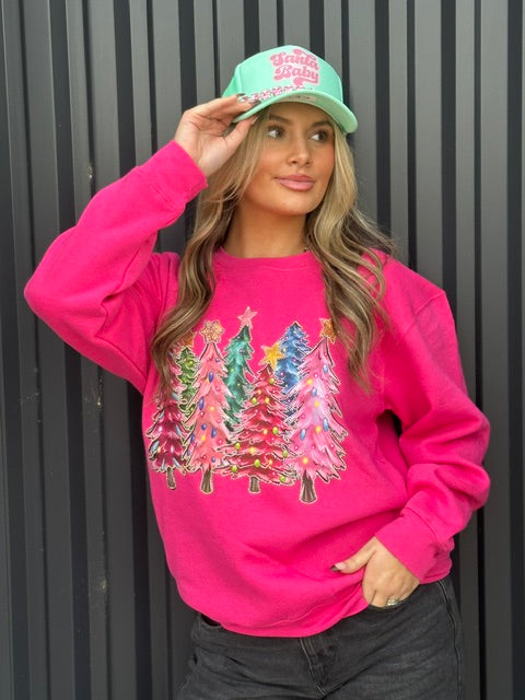 Pink Christmas Tree Rhinestone Sweatshirt