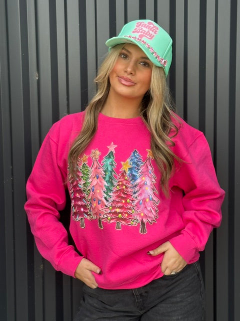Pink Christmas Tree Rhinestone Sweatshirt
