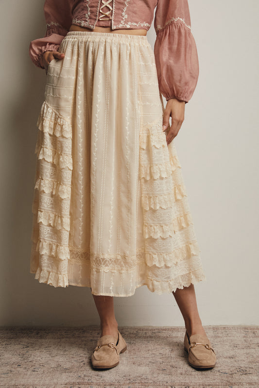 Lace Tiered Midi Skirt