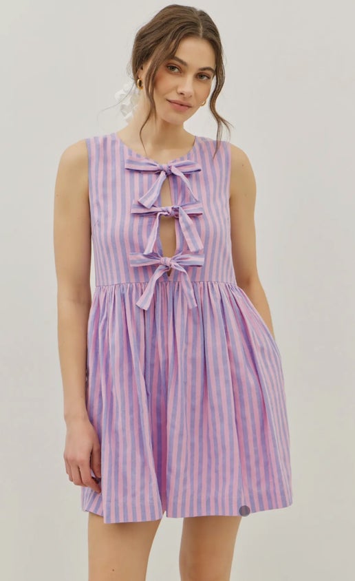Striped Bow Detail Sleeveless Dress