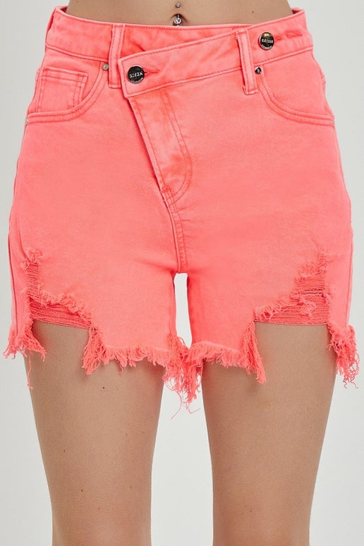 Neon Coral High Rise Crossover Shorts
