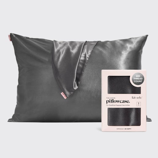 Kit-sch Satin Pillow Case Standard (Charcoal & Blush)