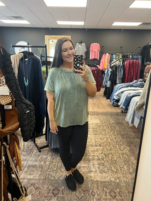 Jade Wide Ribbed Boat-Neck T-Shirt