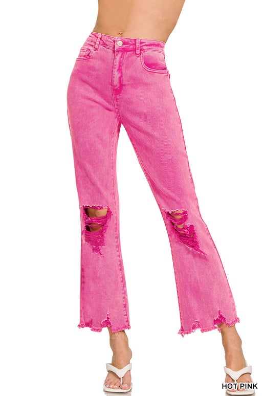 Pink High Waisted Denim Crop