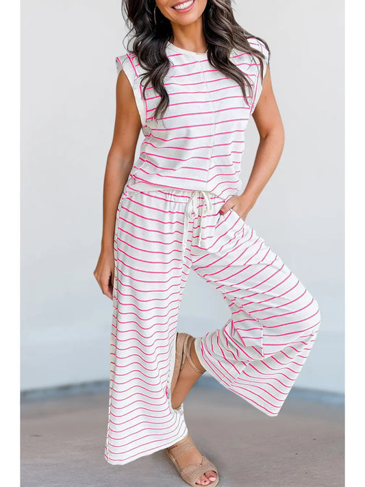 Striped Short Sleeve Two-Piece Set