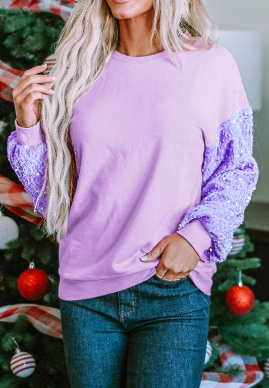 Purple Long Sequin Sleeved Sweatshirt