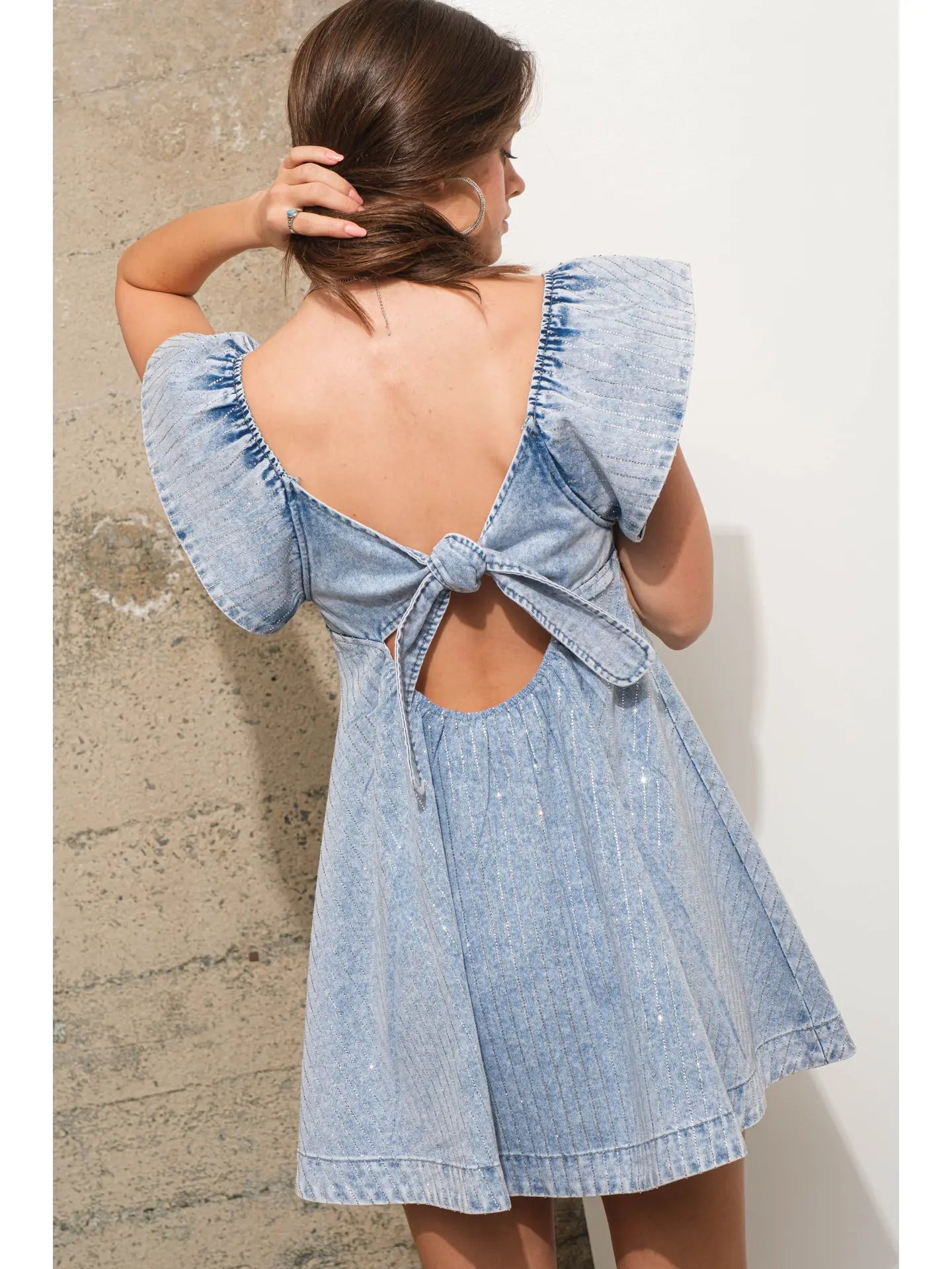 Ruffle Stripe Flair Denim Dress