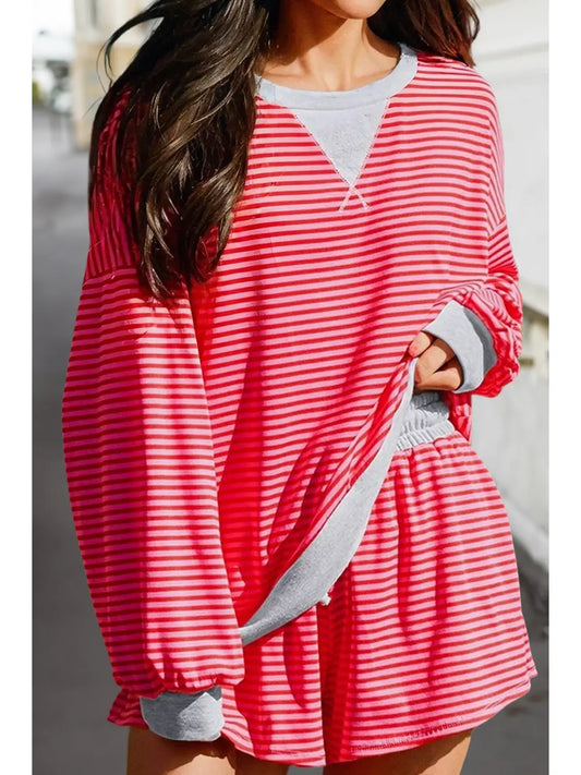 Stripe Baggy Pullover Shorts Set