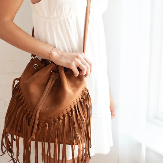 Tan fringe bag