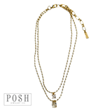 Double strand bead chain choker necklace with rhinestone pendant