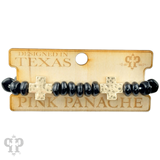 Gold cross and black beaded bracelet