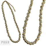 Gold saucer bead and clear rhinestone necklace