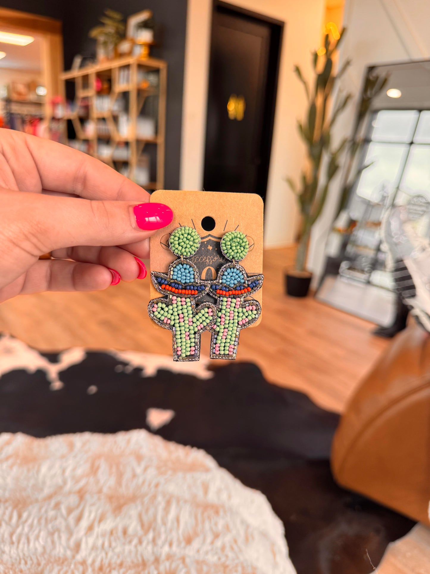cactus earrings with hat