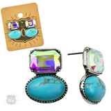 Rhinestone and oval cabochon post earring