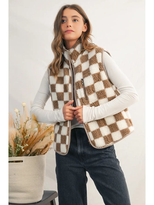 Checkered Collared Jacket Vest